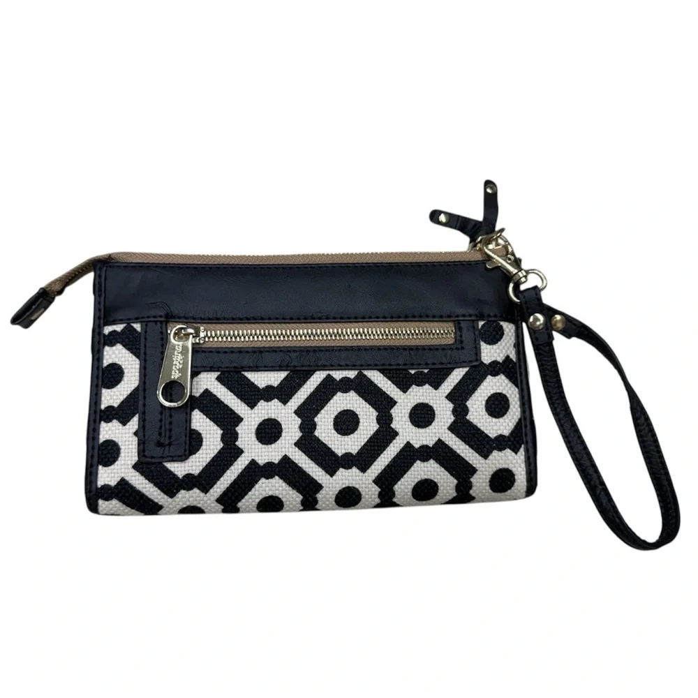 Spartina 449 Wristlet Wallet Blank And Creme Linen & Leather